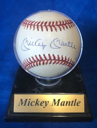 Mickey Mantle Autographed Baseball W/ Holder Bobby Brown Rawlings No