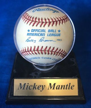 Mickey Mantle Autographed Baseball w/ Holder Bobby Brown Rawlings No 2