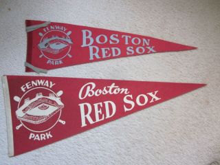 Vintage 1950s Boston Red Sox Red Baseball Two Pennants Featuring Fenway Park