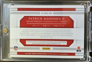 2017 Panini National Treasures Patrick Mahomes II Auto RC Jumbo Jersey Card /99 2
