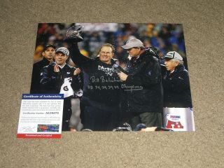 Bill Belichick Signed Autographed 8x10 Photo Cool Patriots With Trophy Psa Dna J