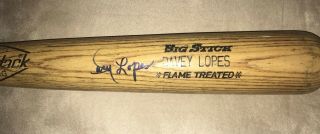 1982 Davey Lopes Oakland A’s 15 Signed Game Baseball Bat Use Cracked