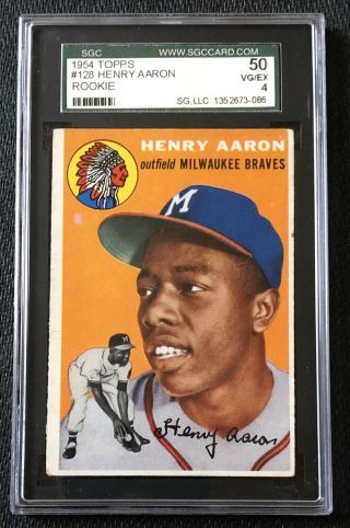 1954 Topps Henry " Hank " Aaron Rookie Sgc 50 / 4 Vg - Ex 128 Milwaukee Braves Hof