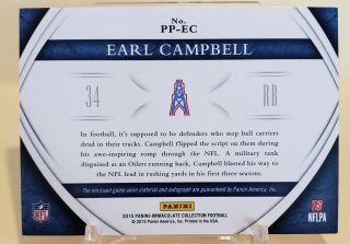 2015 Immaculate Earl Campbell 2 Color Patch Auto Autograph 35/49 Oilers 4