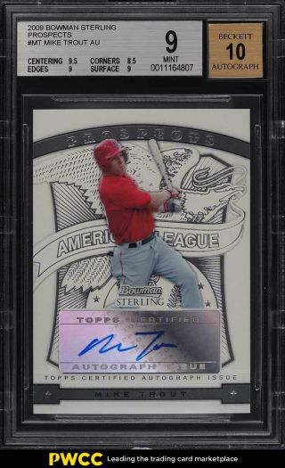 2009 Bowman Sterling Prospects Mike Trout Rookie Rc Auto Bsp - Mt Bgs 9 Mt (pwcc)