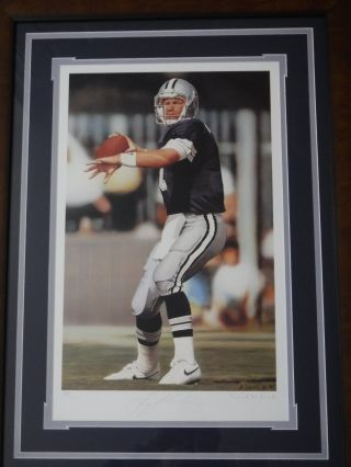Troy Aikman signed 14X21 Art Lithograph Professionaly Framed 22X30 JSA 2