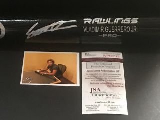Vladimir Guerrero Jr Blue Jays Signed Engraved Bat Jsa Witness Black I