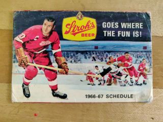 1966 - 67 Nhl Detroit Red Wings Hockey Schedule Stroh 
