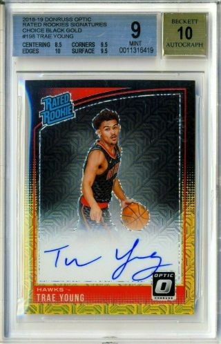 Bgs 9/10 2018 - 19 Prizm Optic Choice Black Gold Refractor Trae Young Auto Rc Sp/8