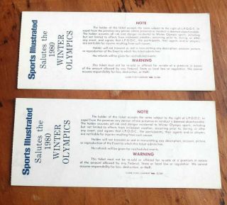 1980 Lake Placid Olympic Ice Hockey Tickets,  Two, . 2