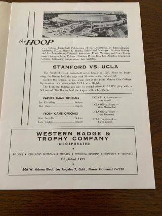 1962 Ucla Vs Stanford Basketball Program “the Hoop” 2