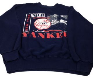 Vintage Mlb York Yankees Navy Red Sweatshirt Hanes 50/50 Large 42 - 44 A164