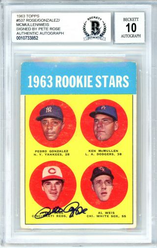 Pete Rose Autographed Signed 1963 Topps Rookie Card Reds Gem 10 Beckett 10733852