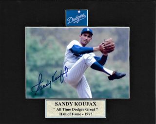 8x10 Blk.  Mat With 5x7 Color Photo Sandy Koufax,  Live Ink Signed