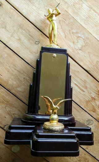 1940s Dodge Inc Antique Trophy Art Deco Award W/golf Figure Blank Plaque