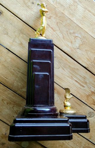 1940s Dodge Inc Antique Trophy Art Deco Award W/Golf Figure Blank Plaque 3