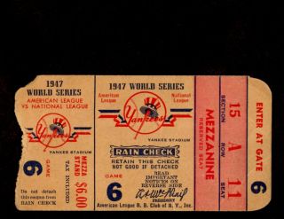1947 World Series Game 6 Ticket Stub York Yankees Vs.  Brooklyn Dodgers