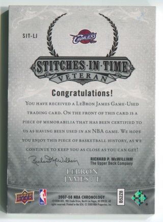 2007 - 08 Lebron James Upper Deck Chronology STITCHES IN TIME JERSEY 1/15 NRMT 2