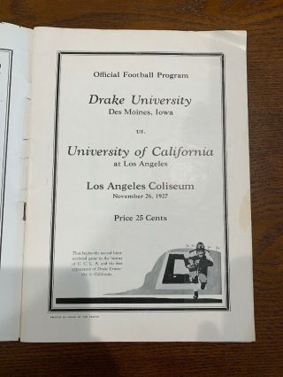 1927 Ucla Vs Drake University 11/26/1927 Football Program 3