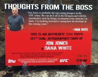 2010 Topps UFC/Knockout JON JONES & DANA WHITE (18/25) DUAL AUTO/SIGNED CARD 3