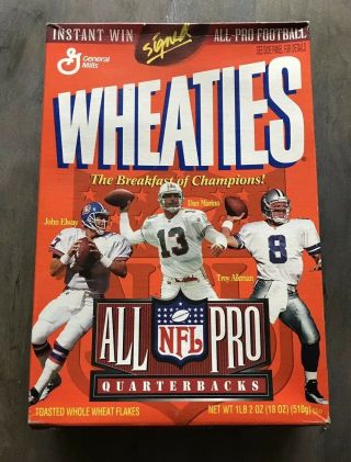 Vintage Nfl All Pro Quarterbacks 1997 Gm Cereal Wheaties Box Rare Marino Elway