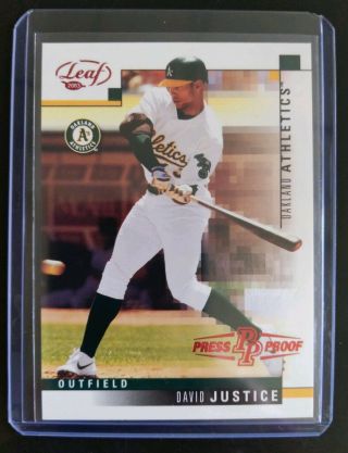 2003 Leaf Red Press Proof Atlantic City National David Justice 1/1 One - Of - One