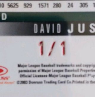 2003 Leaf Red Press Proof ATLANTIC CITY NATIONAL David Justice 1/1 one - of - one 3