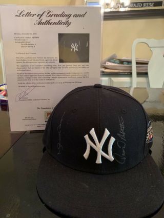2009 World Series Yankees Mariano Rivera,  David Robertson Autographed Hat Psa 8