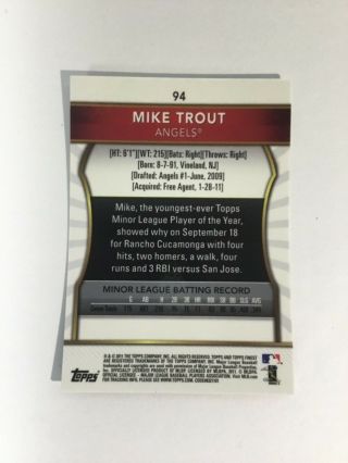 MIKE TROUT 2011 TOPPS FINEST ROOKIE CARD 94 5