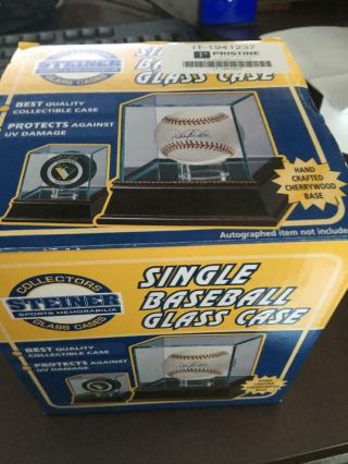 - Steiner Sports Single Baseball Glass Display Case /w Cherrywood Base
