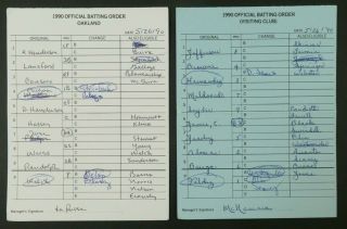 Oakland 5/26/90 Game Lineup Cards From Umpire Don Denkinger
