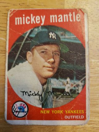 1959 Topps 10 Mickey Mantle York Yankees Hof Poor