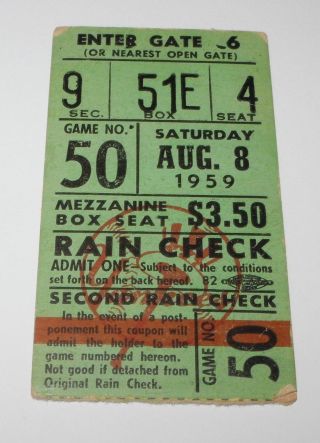 1959 Yankees Athletics Ticket Stub Mickey Mantle 3 - 3,  Turley Win (8/8/59) V2