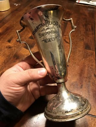 Antique 1933 Manhattan Beach Baths Swimming Trophy Cup Award York City