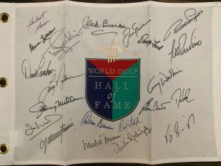 World Golf Hall Of Fame Flag Signed By 21 Hall Of Famers W/coa Nicklaus,