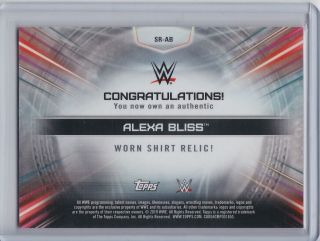 2019 Topps WWE Road to Wrestlemania BRONZE Shirt Relic Alexa Bliss 69/99 2