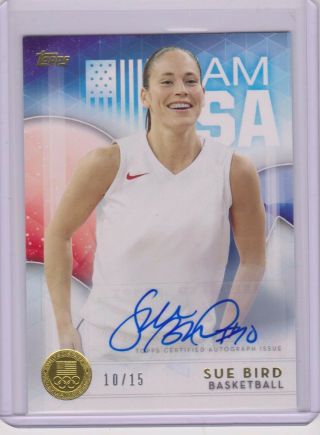 2016 Topps Olympic Sue Bird Gold Autograph Basketball Card 10/15 Wnba Uconn