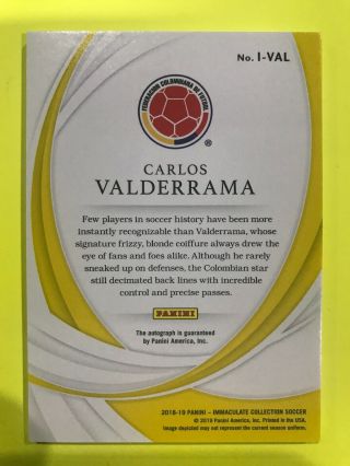 Carlos Valderrama 2018 - 19 Immaculate Soccer INK Autograph 43/99 2
