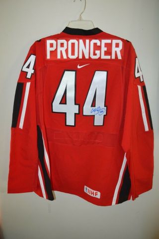 Auto Signed Nike Canada Olympic Hockey Chris Pronger 44 Iihf Jersey Mens L Red