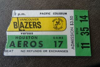 Vancouver Blazers Vs Houston Aeros Wha 1973 Hockey Ticket Stub Gordie Howe