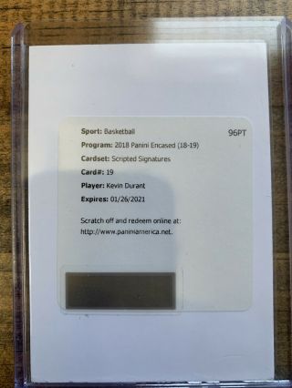 2018 - 19 Panini Encased Kevin Durant Scripted Signatures Auto /25 1/1 On Ebay
