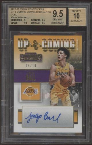 2017 - 18 Panini Contenders Lonzo Ball Up & Coming Gold Rc Auto /10 Bgs 9.  5 10