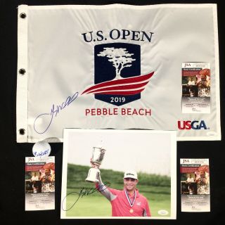 Gary Woodland Signed 2019 Us Open Pebble Flag,  2 Bonus Items U.  S.  Jsa Dd51549