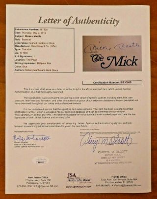 Mickey Mantle Signed The Mick Book with Full JSA Letter 4