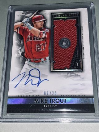 2019 Diamond Icons Mike Trout Jumbo Patch Relic On Card Auto Angels Topps 1/25