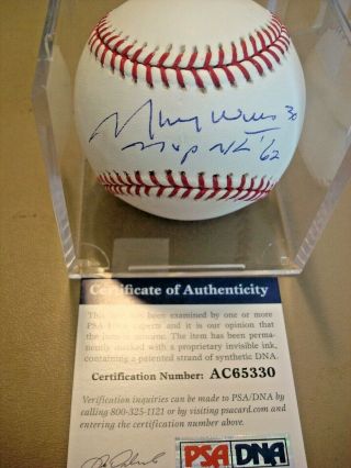 Maury Wills Autograph Signature Baseball,  Psa Dna 1962 Mvp La Dodgers