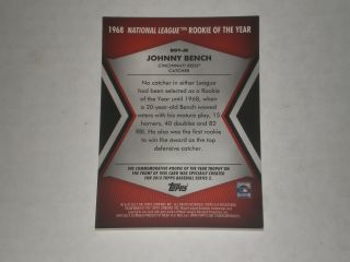 JOHNNY BENCH 2013 Topps ROY (rookie of the year) Award Winners Trophy card.  REDS 2