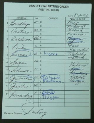 Milwaukee 8/2/90 Game Lineup Cards From Umpire Don Denkinger 3