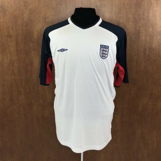 Umbro Mens Vintage England Soccer Jersey White/navy/red Size Large Poly Blend