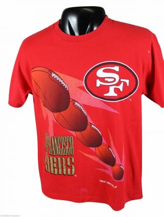 Vtg 90s San Francisco 49ers Red T - Shirt All Over Print Large S/s Nfl Football